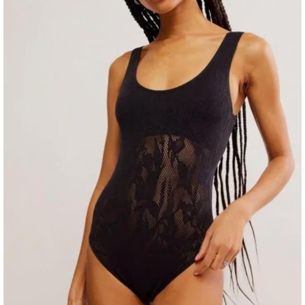 Free People cutout plunge textured black lave bodysuit